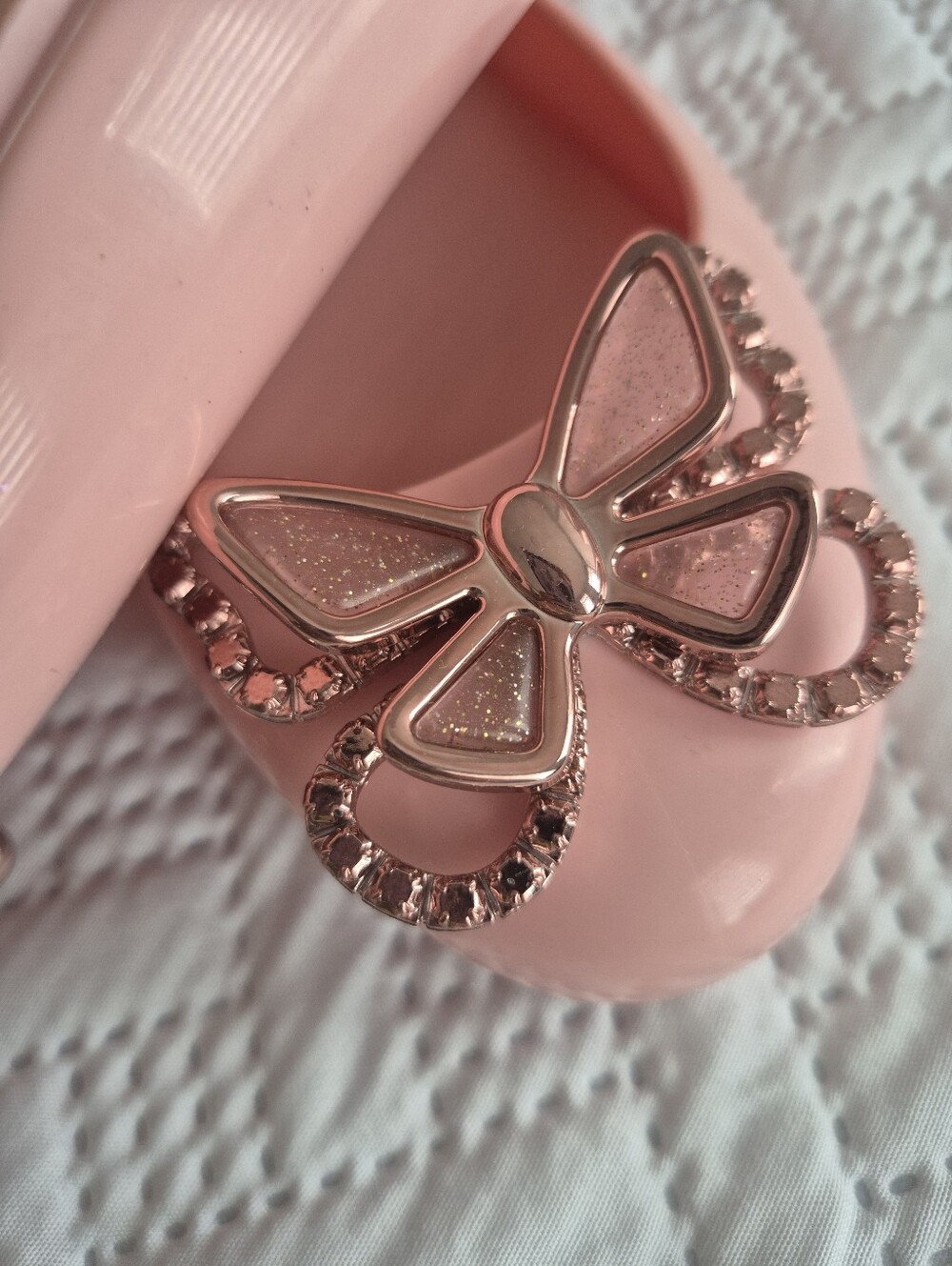 Melissa Pink Glitter Bow Shoe Charm